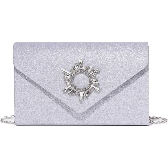 Labair Women's Clutch Purse Sparkly Rhinestone Evening Handbag, Silver - Picture 2 of 7